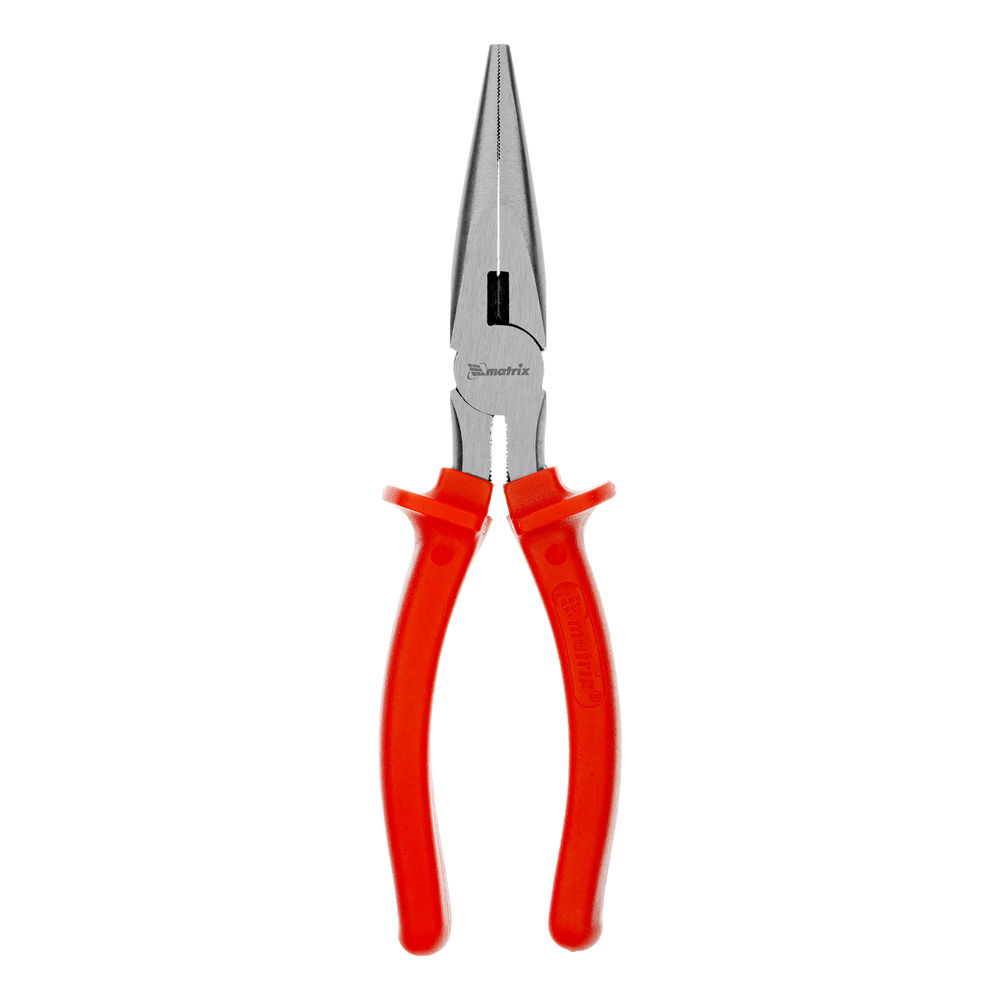 Длинногубцы прямые Econom, 200 мм, шлифованные, пластмассовые рукоятки Matrix (17194)