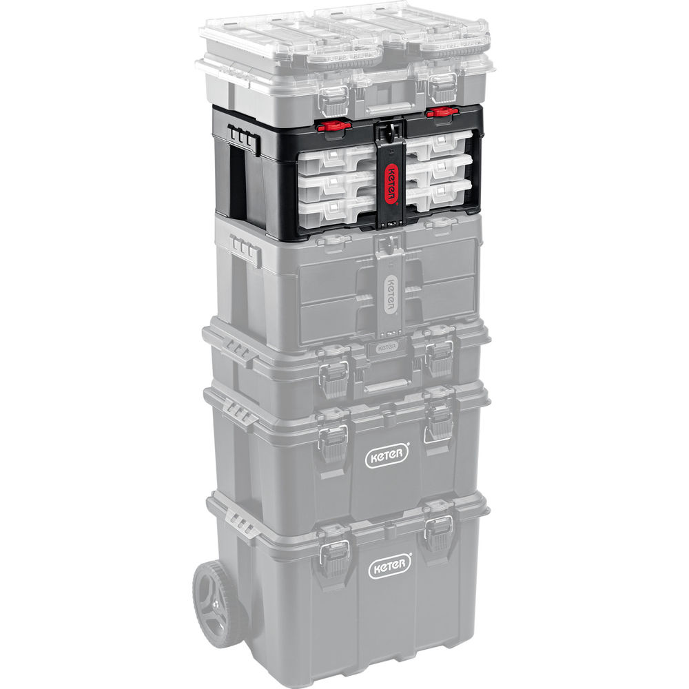 Ящик пластиковый 481 х 332 х 233 мм (19) с 3 органайзерами и 18 ячейками STACKNROLL KETER 38406