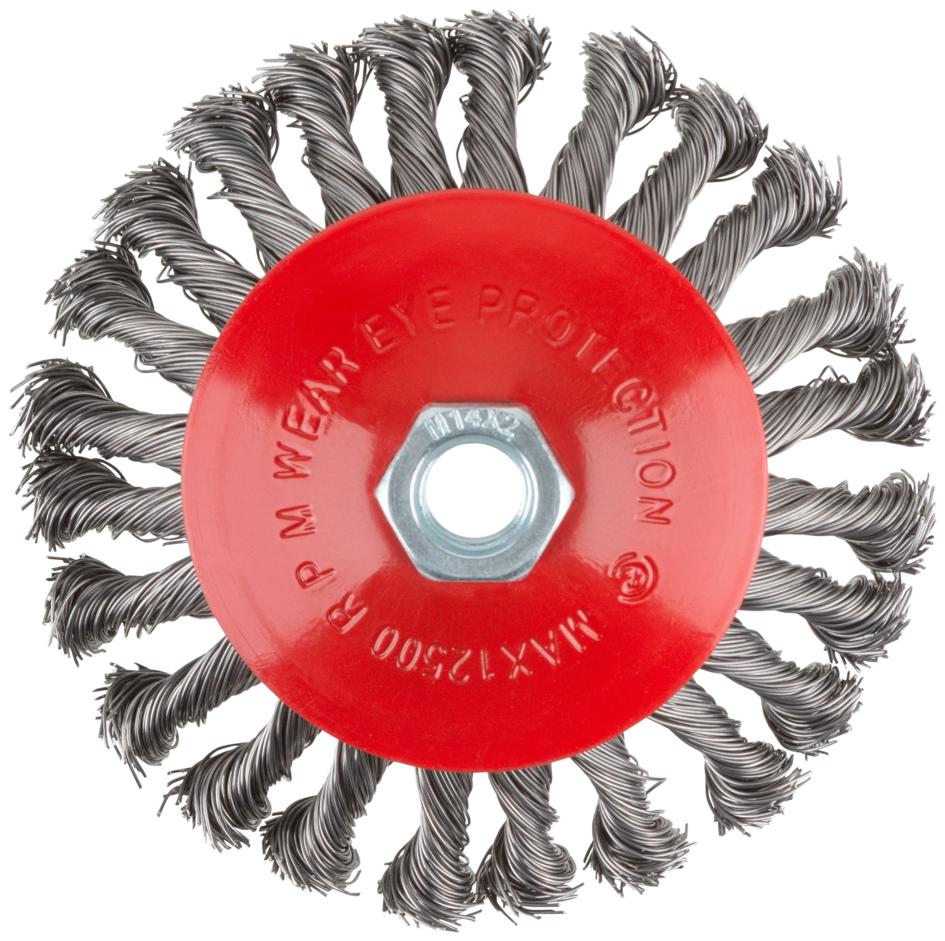 Корщетка-колесо с наклоном, гайка М14, стальная витая проволока 125 мм (39035)