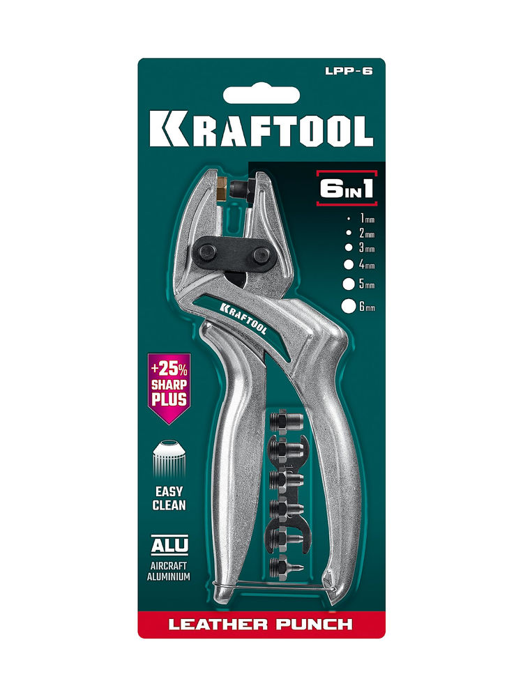 Мощный дырокол для кожи LPP-6, с набором насадок 1–6 мм KRAFTOOL 22952