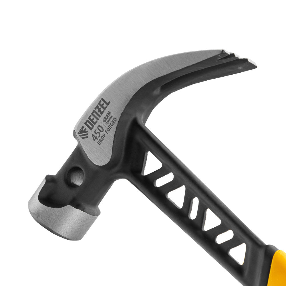 Молоток-гвоздодер 450 г, цельнокованый,боек с магнитом, двухкомп. обрезин. рук-ка Denzel (10466)