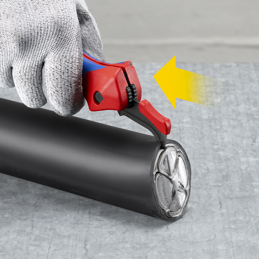 Нож для кабеля с пяткой, с трещоткой, 146 мм, 2К ручка (KN-1650145SB)