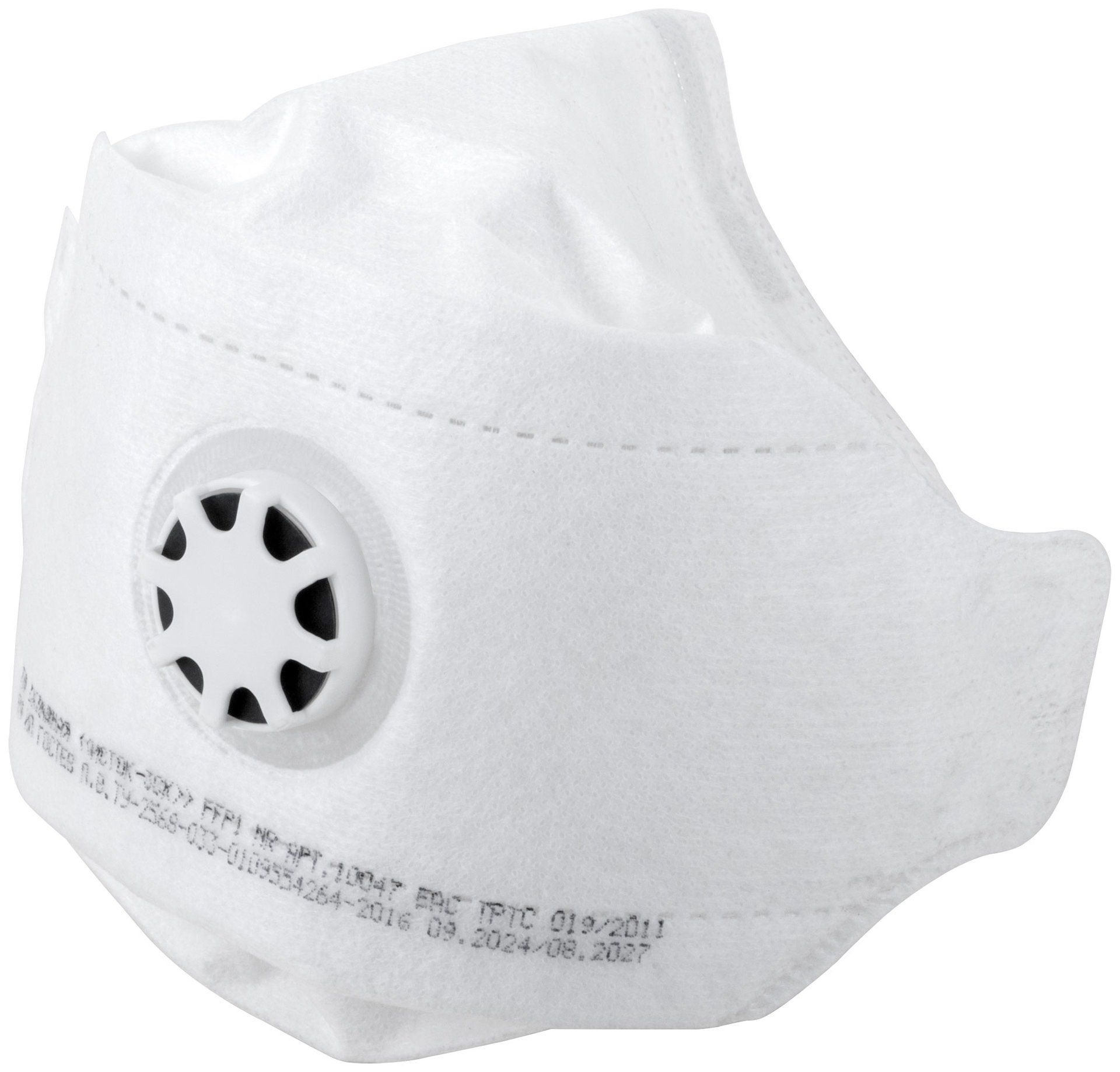 Полумаска фильтрующая, FFP1, складная (трехпанельная), 4-х слойная, с клапаном (12297)