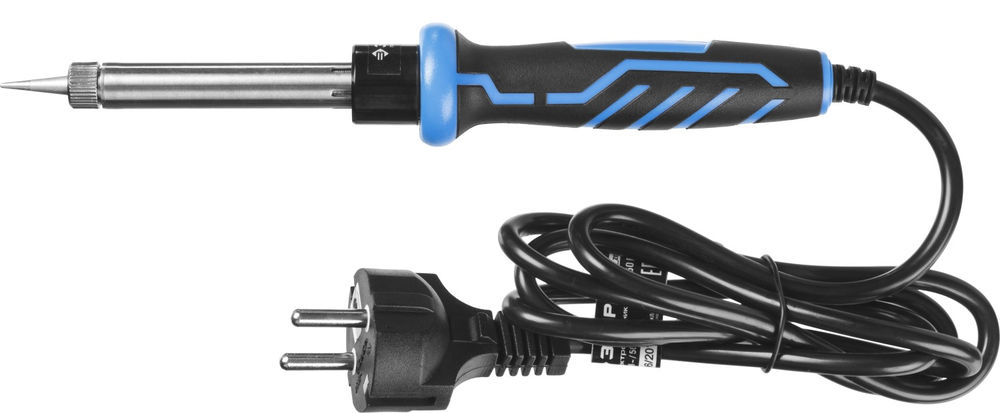 Паяльник электрический 60 Вт, в наборе: припой + подставка, 2к рукоятка, конус, керамический нагреватель ЗУБР Профессионал 55402-60_z01