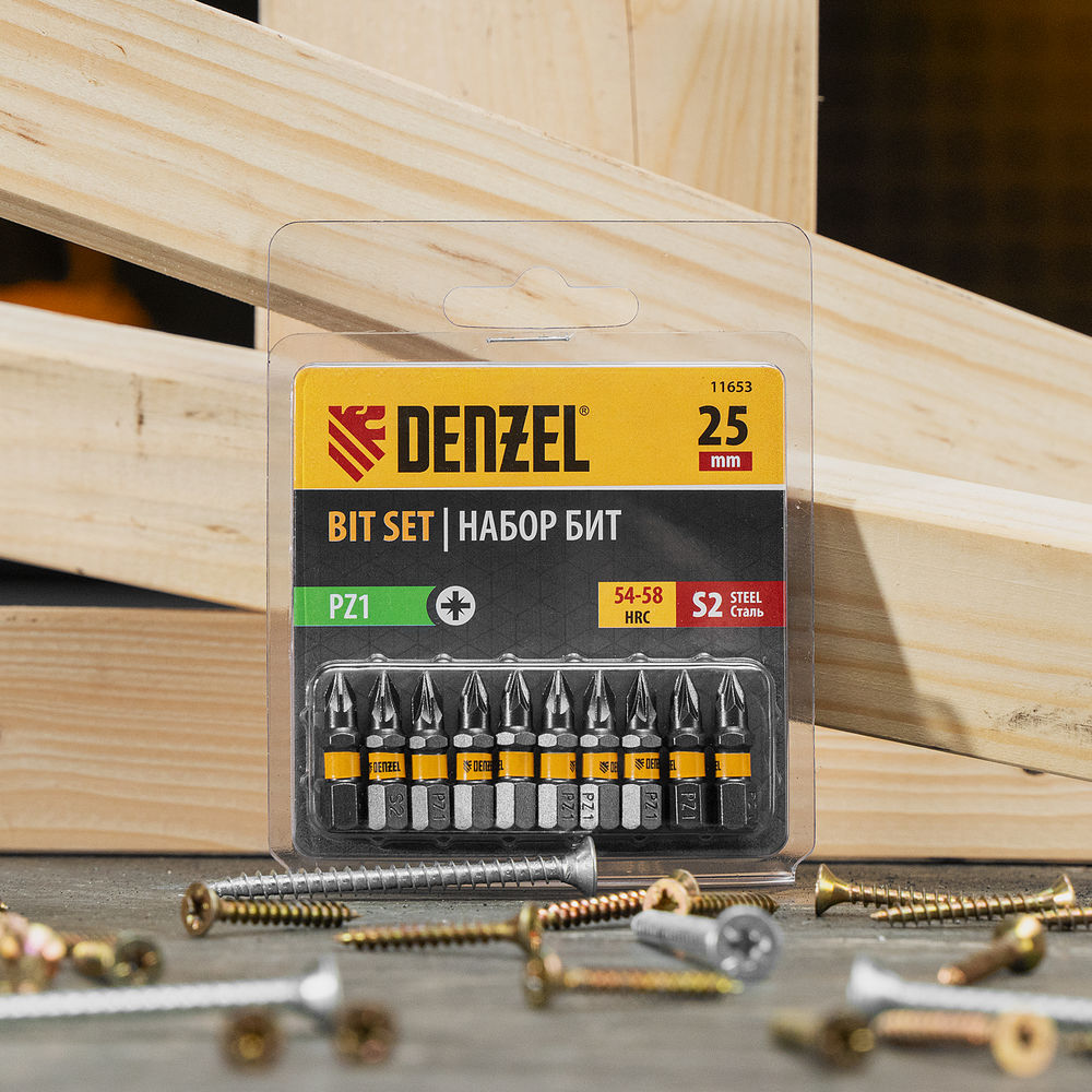 Бита PZ1х25, сталь S2, шестигранный профиль, 10 шт. Е 6,3 Denzel (11653)