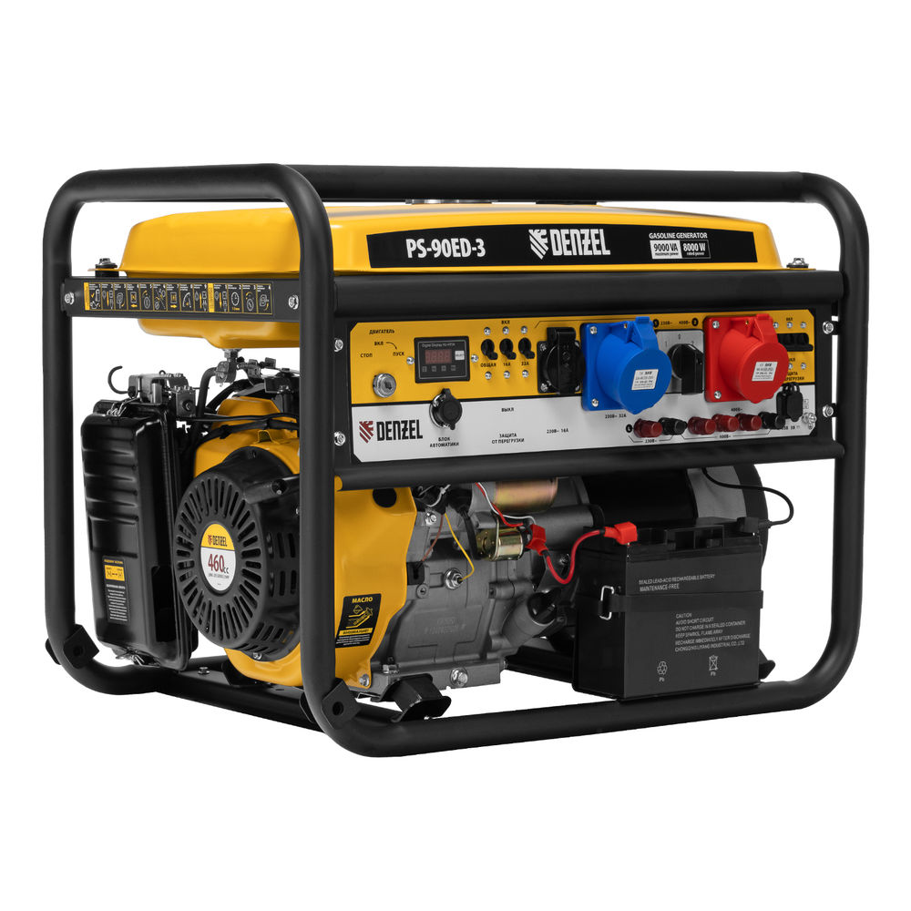 Генератор бензиновый PS 90 ED-3, 9.0 кВт, переключение режима 230 В/400 В, 25 л, электростартер Denzel (946944)