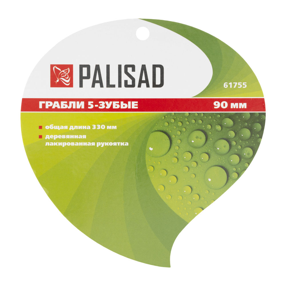 Грабли 5 - зубые, 90 х 330 мм, стальные, деревянная рукоятка, Classic, Palisad (61755)