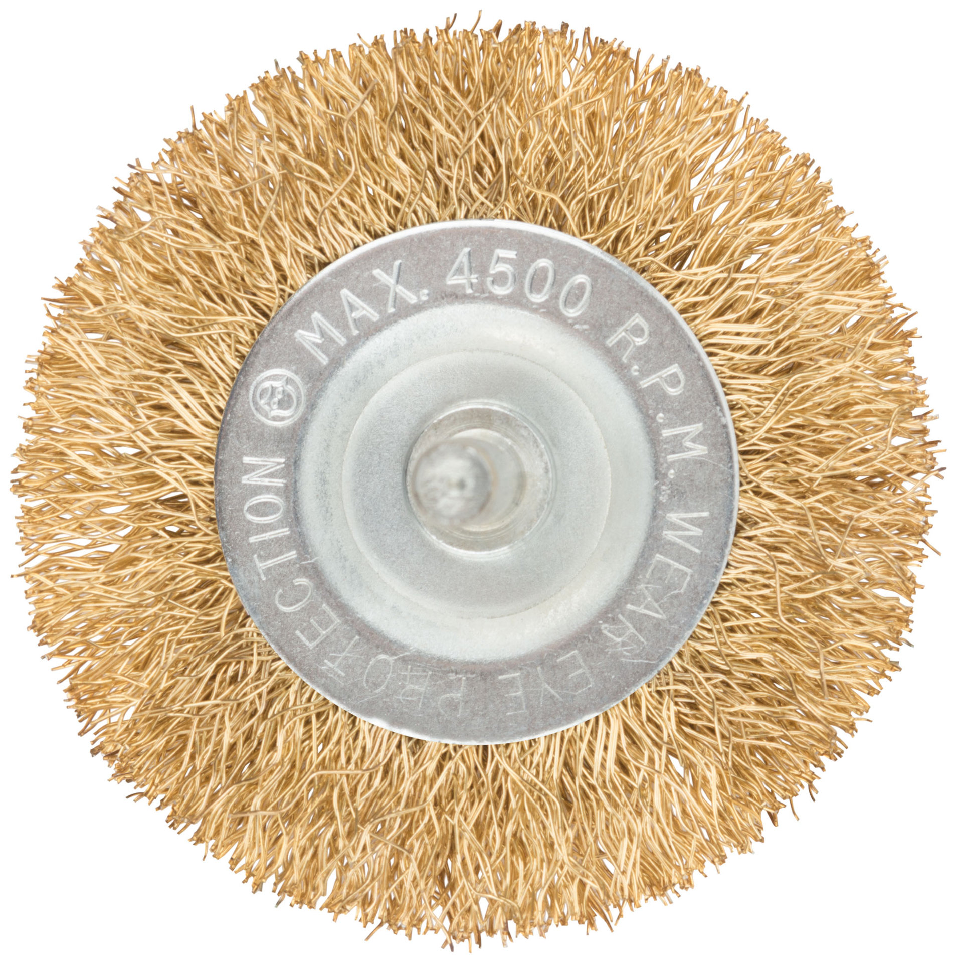 Корщетка, тип колесо, со штифтом, стальная латунированная волнистая проволока 63 мм (38483М)