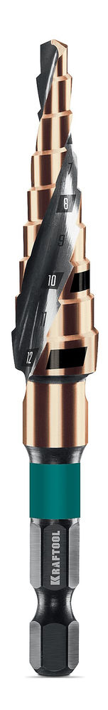 Сверло ступенчатое COBALT, 4–12 мм, 9 ступеней, азотирование, винтовая спираль KRAFTOOL 29691-4-12-9