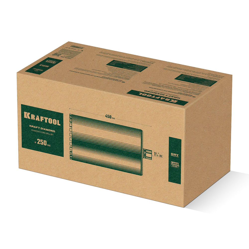Алмазная коронка по железобетону DIAMOND, 250 мм (450 мм, 1 1/4, лазерная сварка сегментов) KRAFTOOL 29825-250