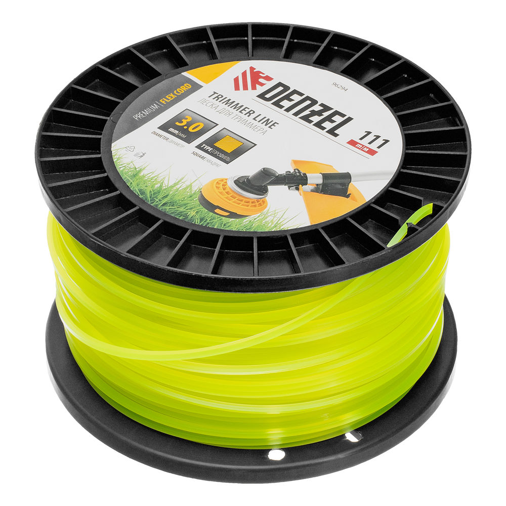 Леска для триммера квадрат, 3,0мм х 111м, на DIN катушке FLEX CORD Denzel (96294)