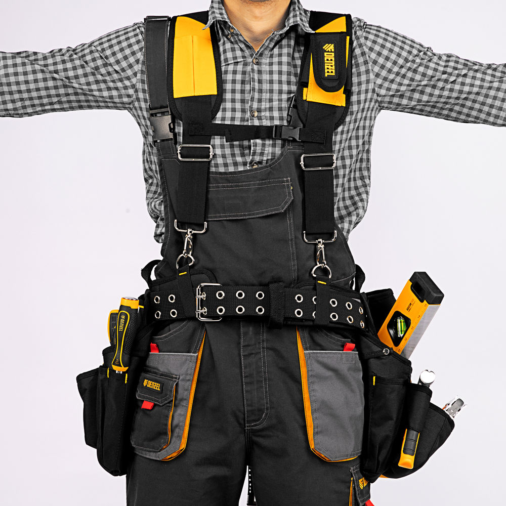 Пояс монтажника усиленный, с лямками, сумки поясные, держатель для молотка Denzel