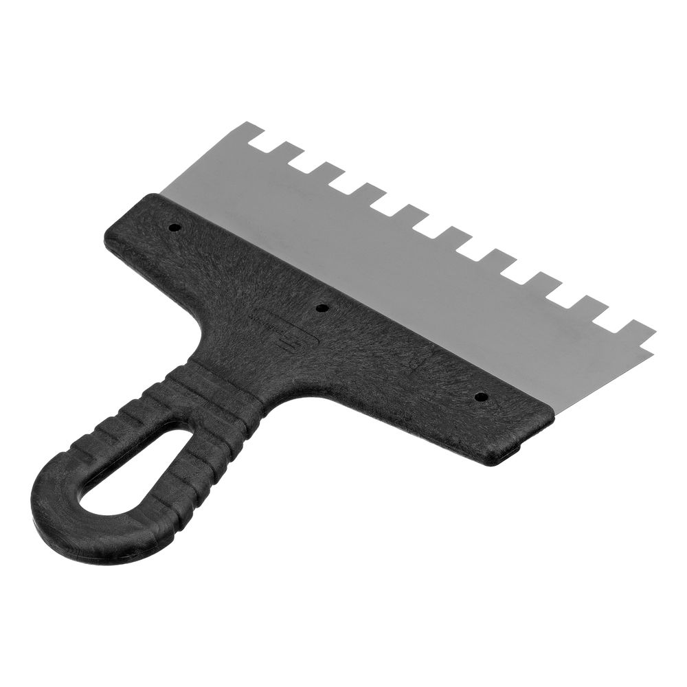 Шпатель из нержавеющей стали, 200 мм, зуб 10 х 10 мм, пластмассовая ручка Сибртех (85482)