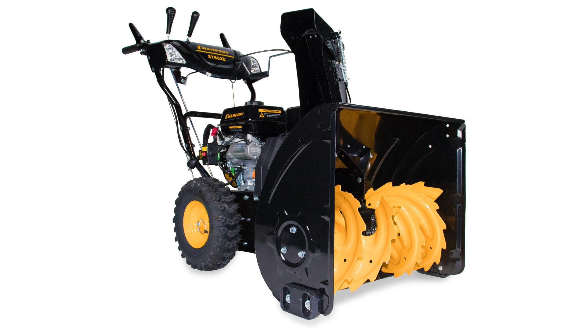 Снегоотбрасыватель CHAMPION ST662E (6,5лс61см6F/2Rколеса3,6л80,5кг эл.стартер, фары, обогрев рук) (ST662E)