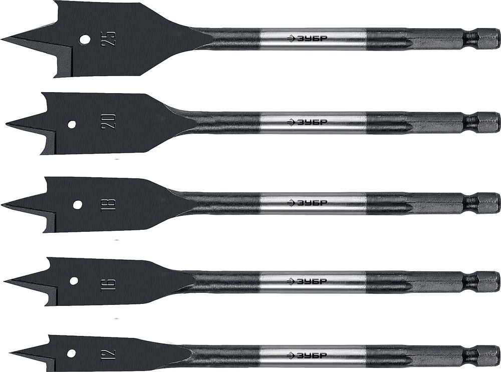 Набор сверл перовых по дереву 5 шт 12-16-18-20-25 мм хвостовик HEX 1/4 ЗУБР 29505-H5