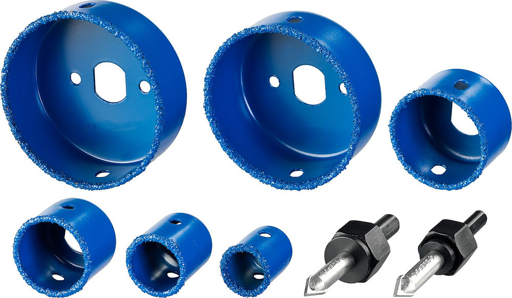 Набор коронок-чашек с оснасткой 6 шт, d 22, 28, 35, 44, 68, 73 мм, L 25 мм, карбид вольфрама ЗУБР Профессионал 33360-H6_z01