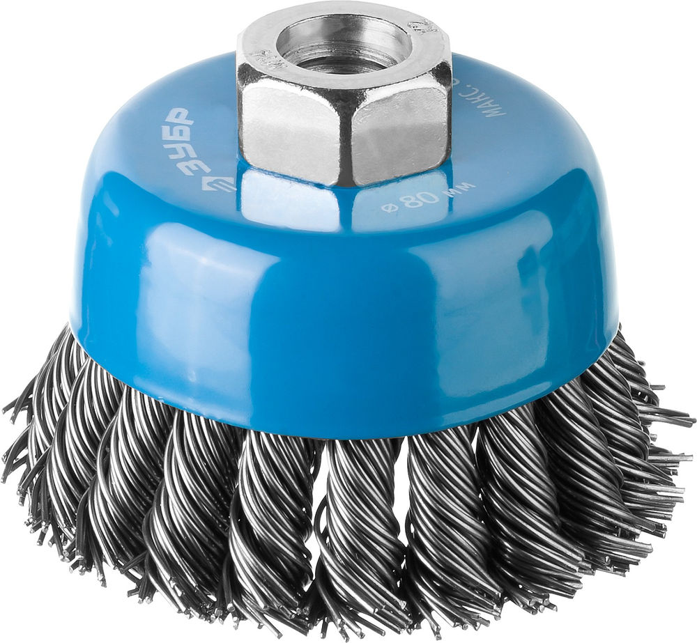 Щетка-крацовка чашечная для УШМ 80 мм, стальная проволока 0.8 мм ЗУБР Профессионал 35277-080_z02