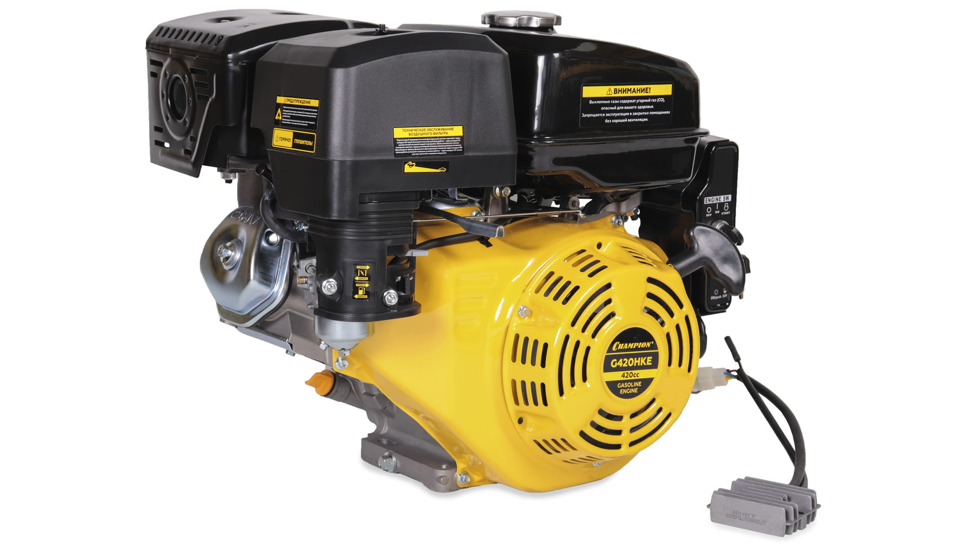 Двигатель 15лс/11кВт 420см? 25мм 34кг шпонка эл.стартер выход 12В/80Вт CHAMPION G420HKE