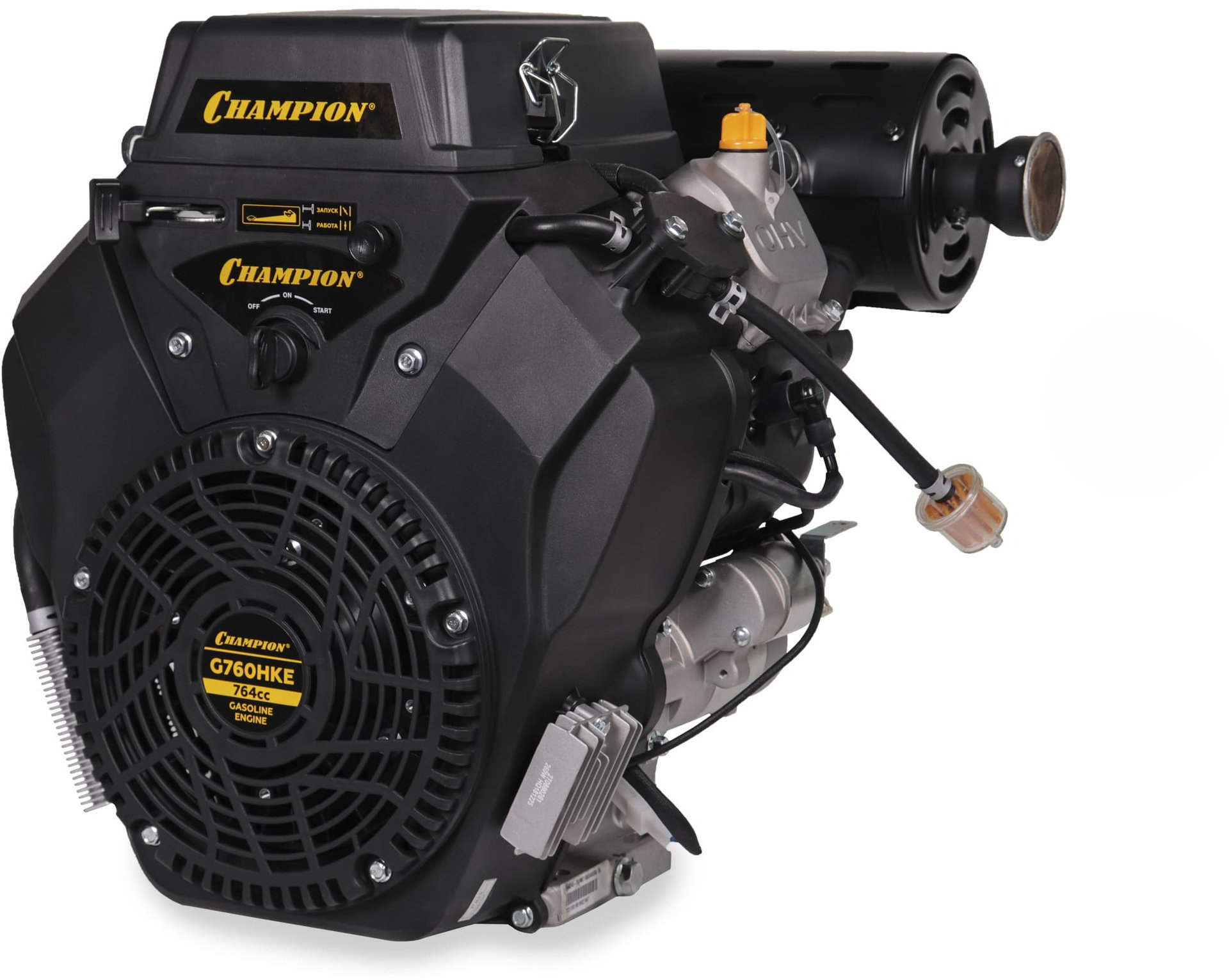 Двигатель 24лс/18кВт 764см? 25мм 48,5кг шпонка эл.стартер выход 12В/260Вт CHAMPION G760HKE