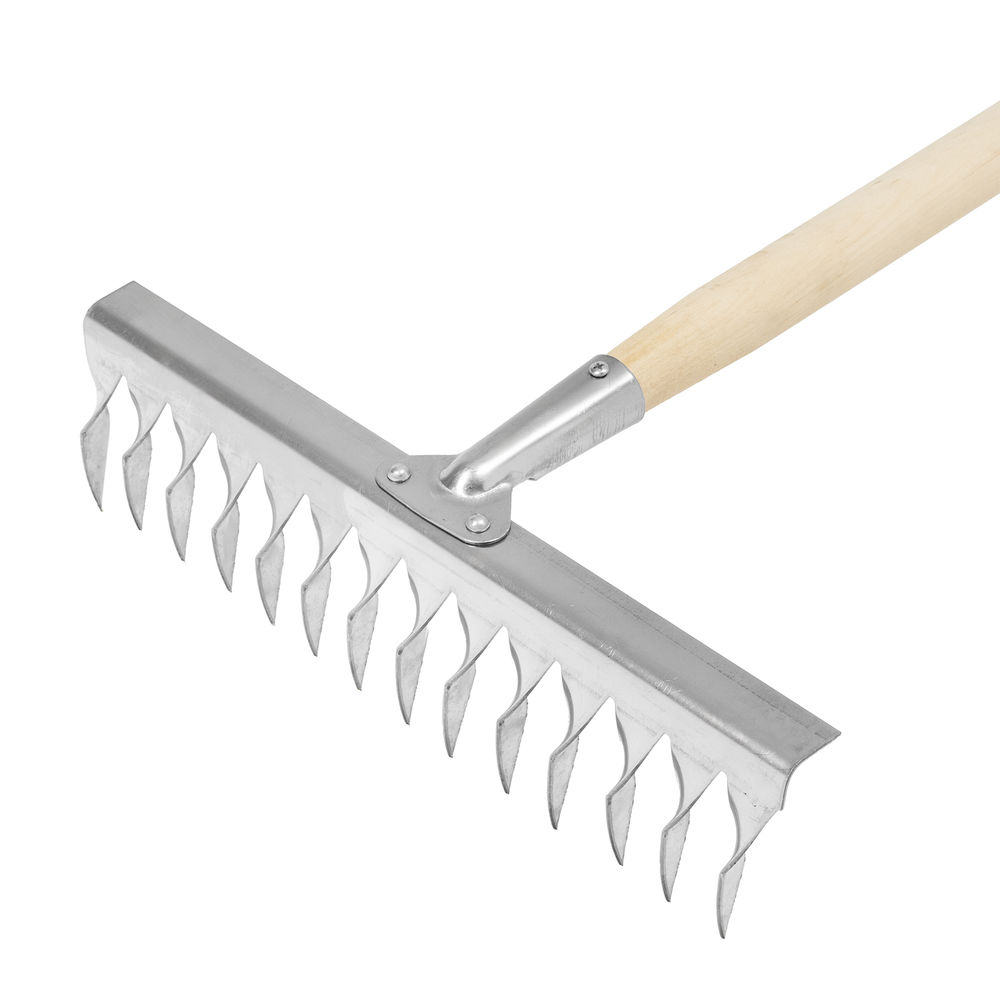 Грабли, нержавеющая сталь, 340 х 1300 мм, 14 витых зубьев, деревянный черенок, Сибртех (61760)