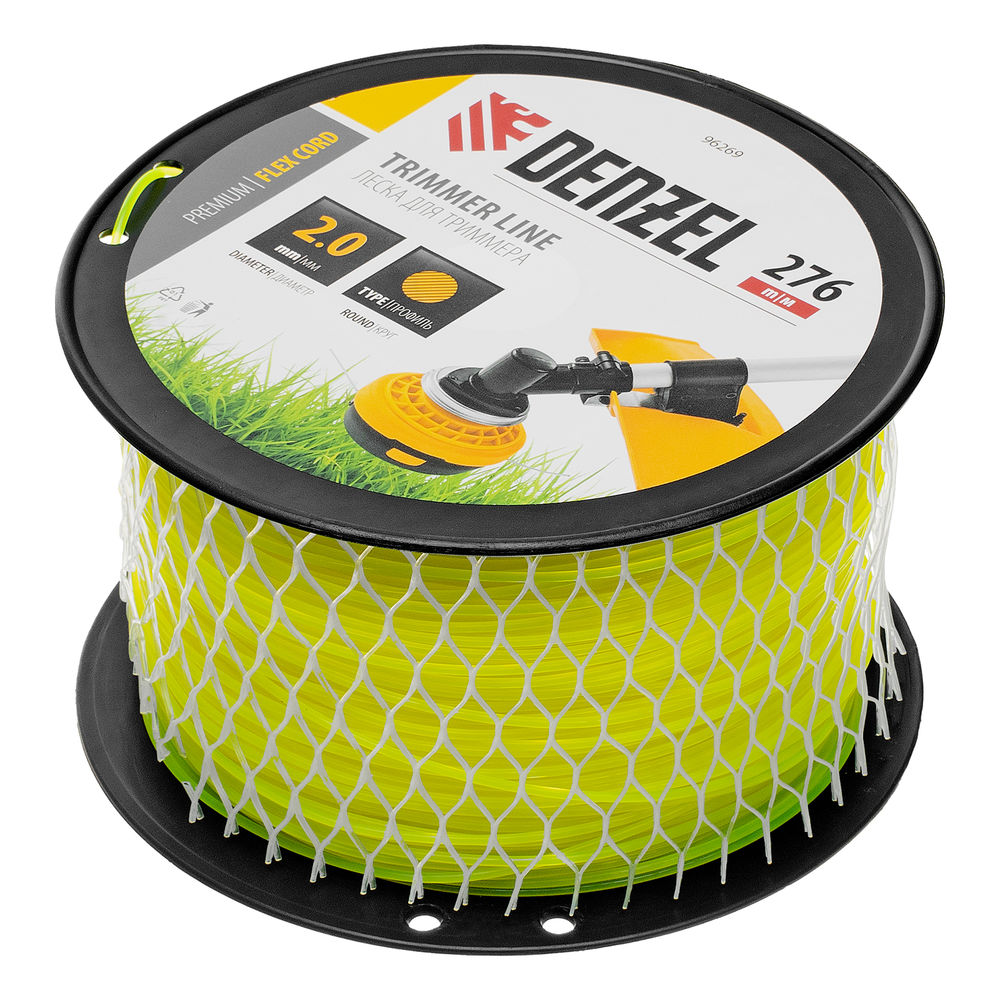 Леска для триммера круглая, 2,0мм х 276м, на DIN катушке FLEX CORD, Denzel (96269)