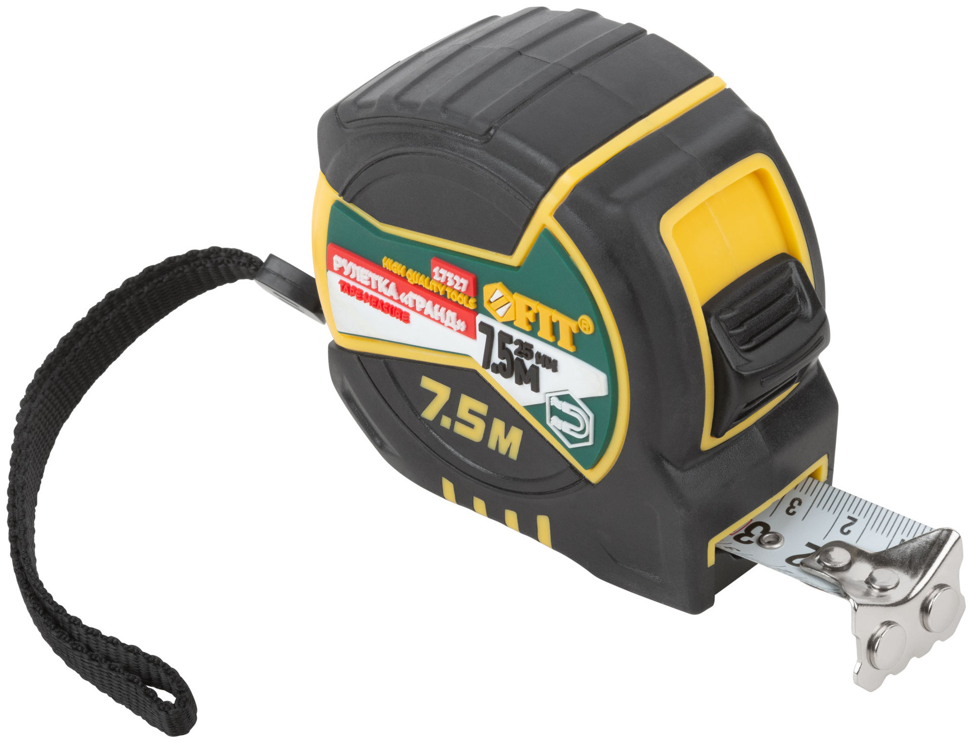 Рулетка Гранд, калибр.лента, нейлон.покр., магн.крючок, двойной стопор, прорезин.корпус 7,5 м х 25 мм