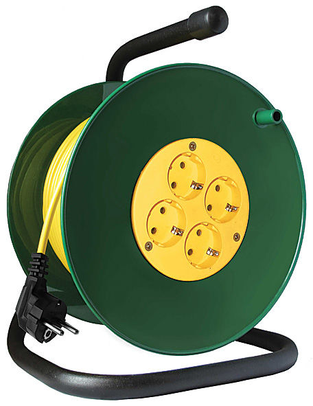 Удлинитель силовой на катушке, 4 гнезда, с заземлением, СОЮЗ ПВС (3х1,5 мм) 3500 Вт, 30 м (83199)