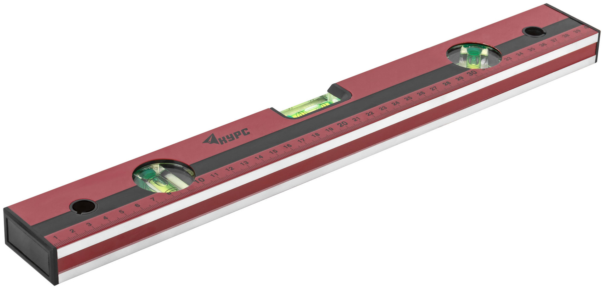 Уровень Оптима, 3 глазка, красный корпус, фрезерованная рабочая грань, шкала 400 мм (18021)