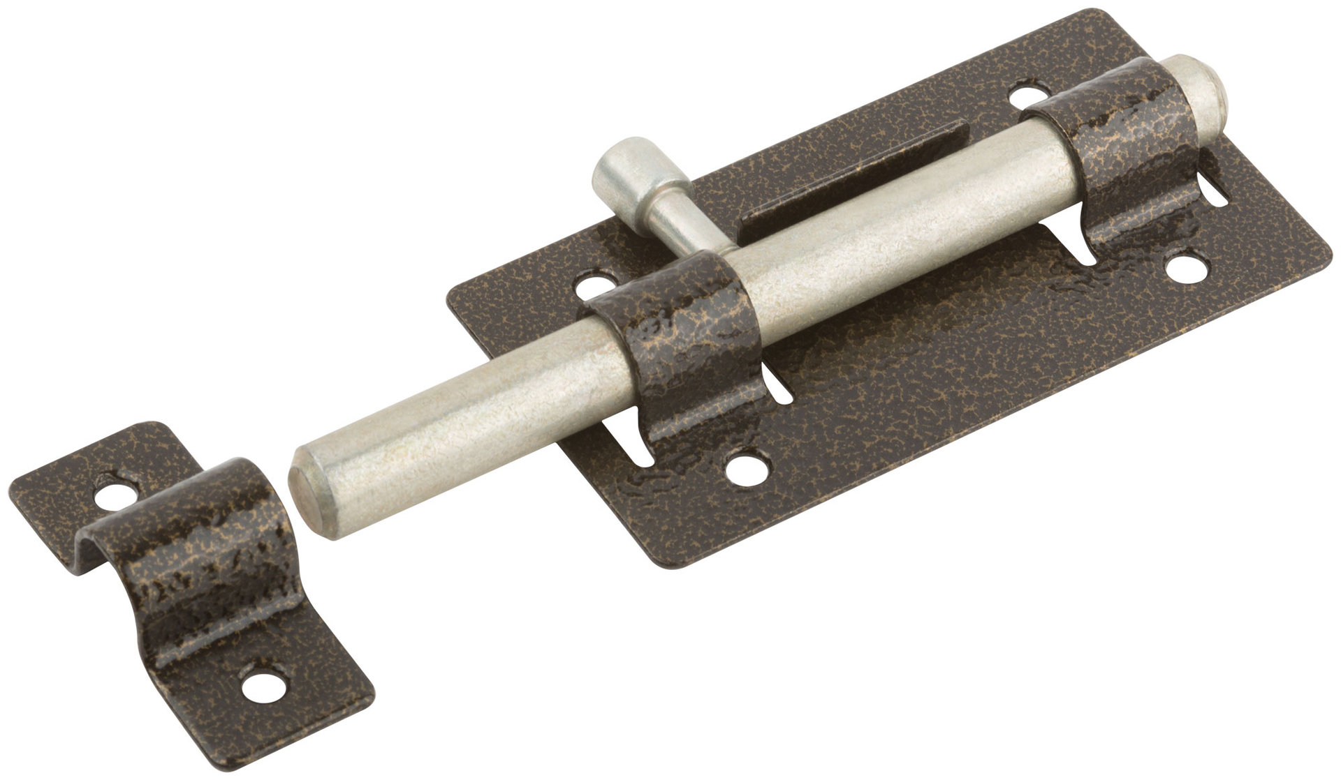 Задвижка накладная усиленная для дверей, круглый ригель, бронза (66680)