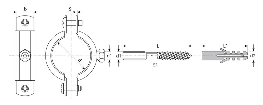 Хомут трубный с сантехнической шпилькой и дюбелем 1, цинк, 1 шт ЗУБР 37866-32-37