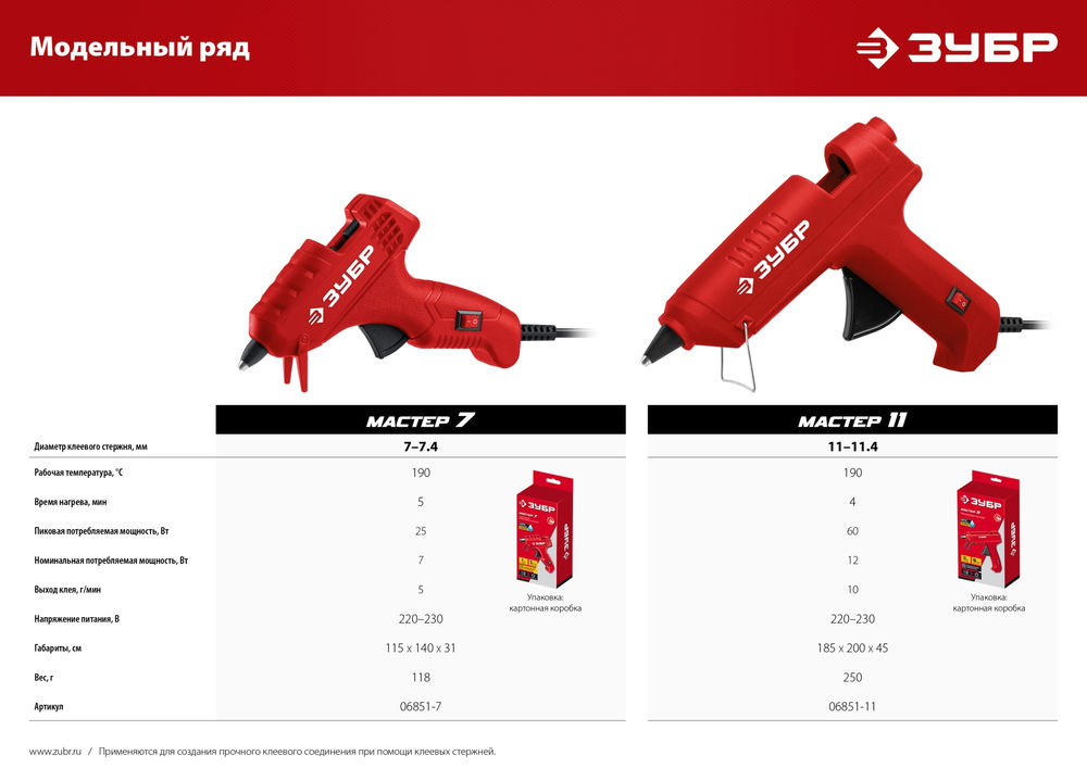 Пистолет термоклеевой электрический d 11 мм, выход клея 10 г/мин ЗУБР 06851-11