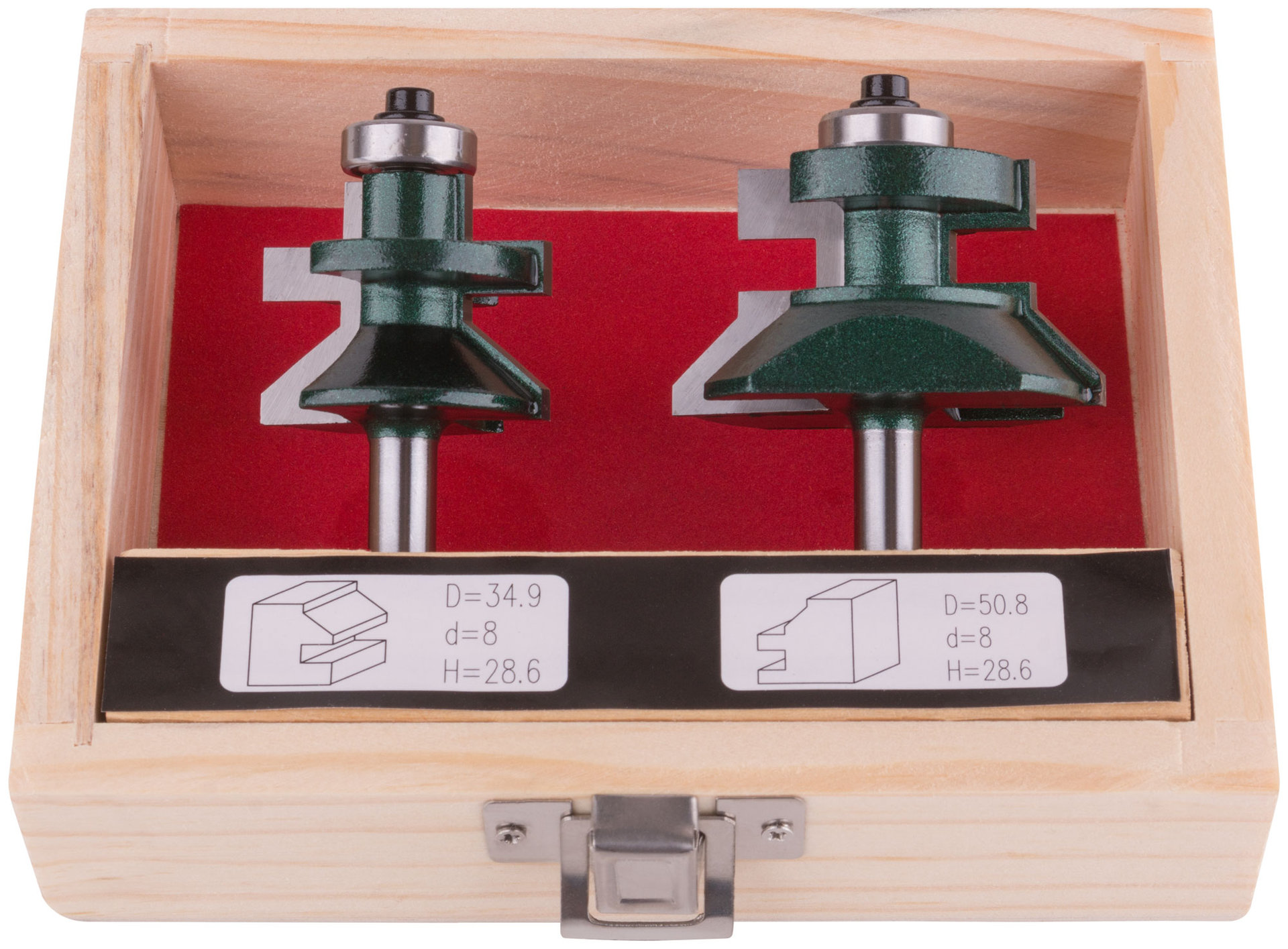 Фрезы по дереву для вагонки, набор 2 шт., деревянный бокс, DxH=50,8/34,9х28,6 мм (36569)