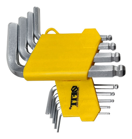 Ключи шестигранные, CrV сталь, 9 шт., 1,5-10 мм, с шаровым наконечником, в пластиковом держателе