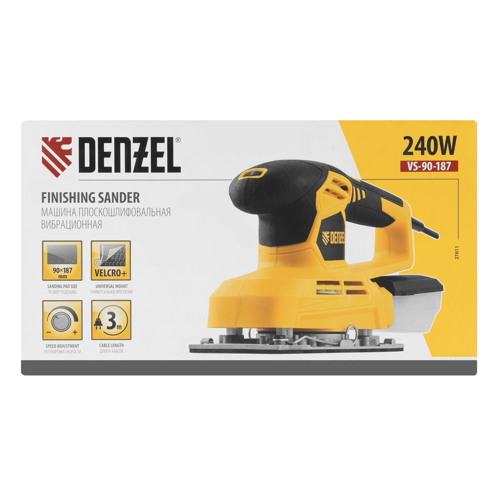 Машина плоскошлифовальная вибрационная VS-90-187, 240 Вт, 6000-11000 об/мин Denzel (27611)