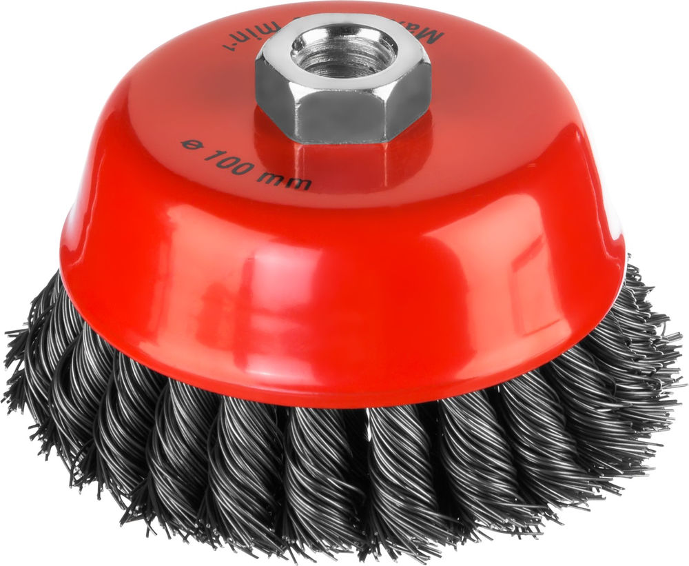 Чашечная щетка-крацовка для УШМ 100 мм, жгутированная стальная проволока 0.5 мм MIRAX 35104-100-2