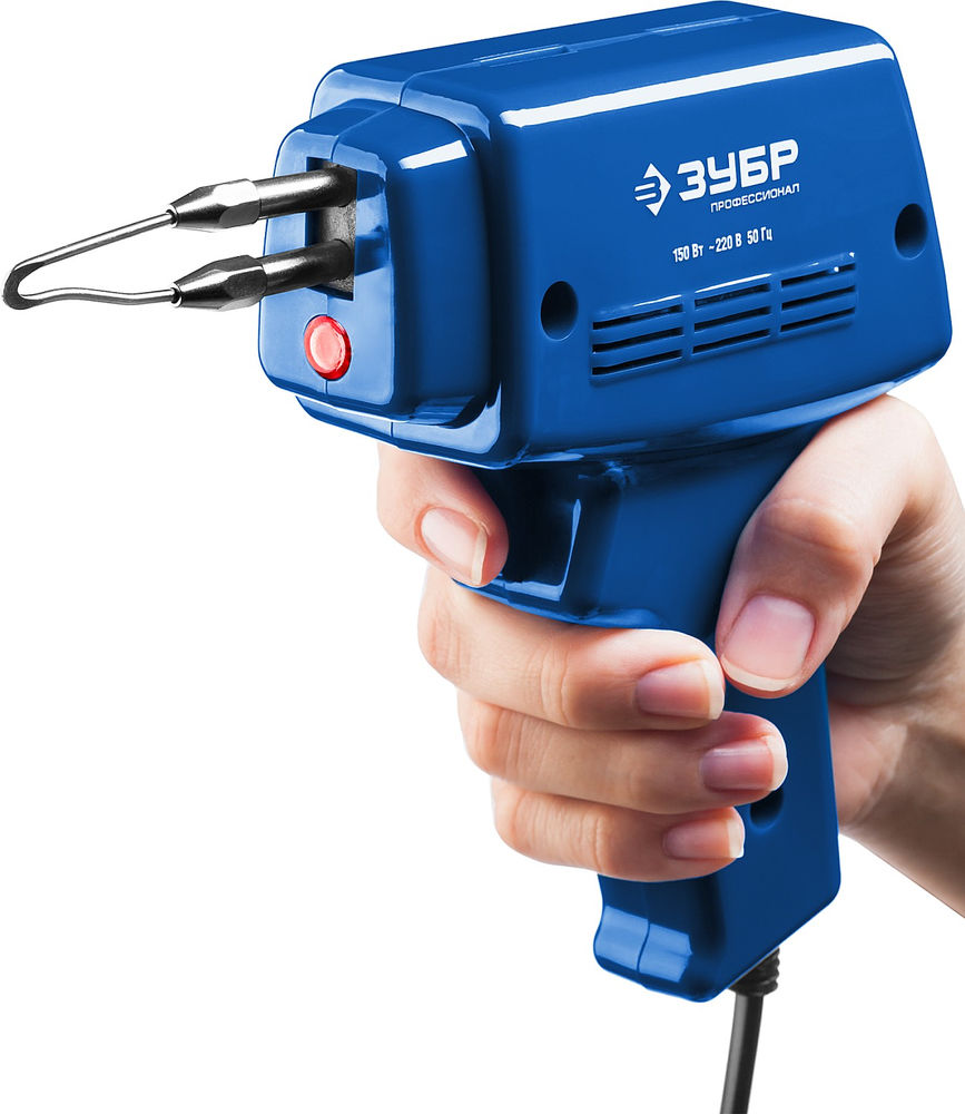 Паяльник импульсный 150 Вт, в наборе: нагрев 6 сек., канифоль, припой, 2 сменных жала ЗУБР Профессионал 55412-H4_z01