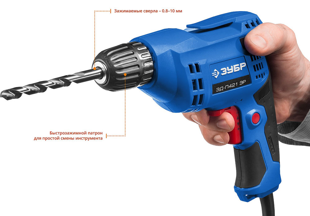 Дрель безударная 420 Вт 10 мм БЗП Профессионал ЗУБР ЗД-П421 ЭР