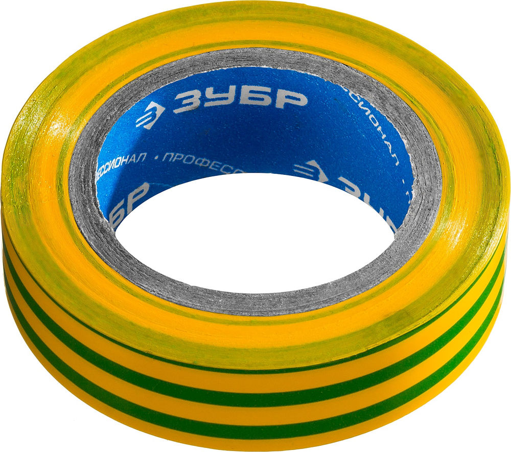 Изолента ПВХ ЭЛЕКТРИК-10 15 мм x 10 м, 6000 В, желто-зеленая, не поддерживает горение ЗУБР Профессионал 1233-6_z02