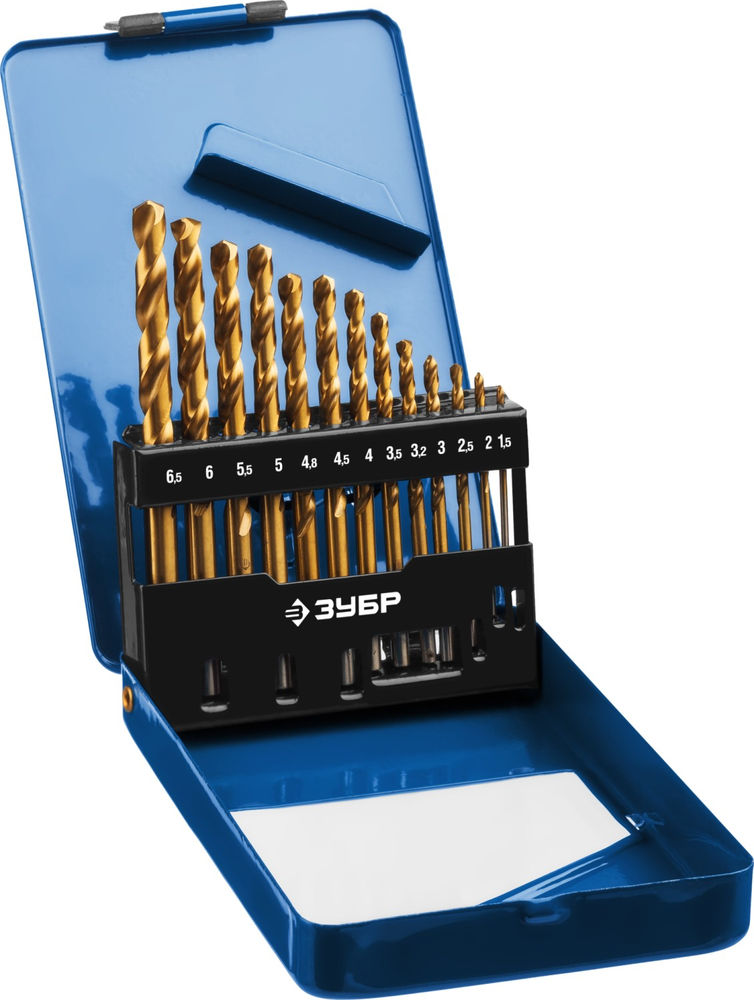 Набор сверл по металлу 13 шт (1.5-6.5 мм), сталь Р6М5, класс А, титановое покрытие ЗУБР ТИТАН Профессионал 29615-H13_z01