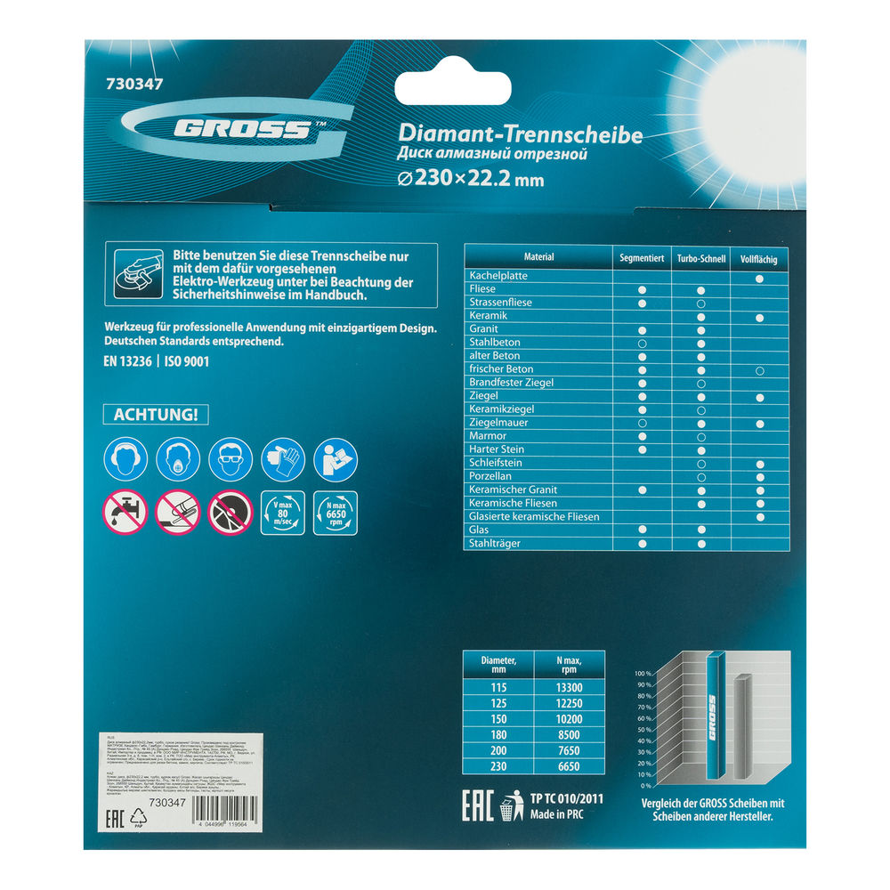 Диск алмазный, 230 х 22.2 мм, турбо, сухая резка Gross (730347)