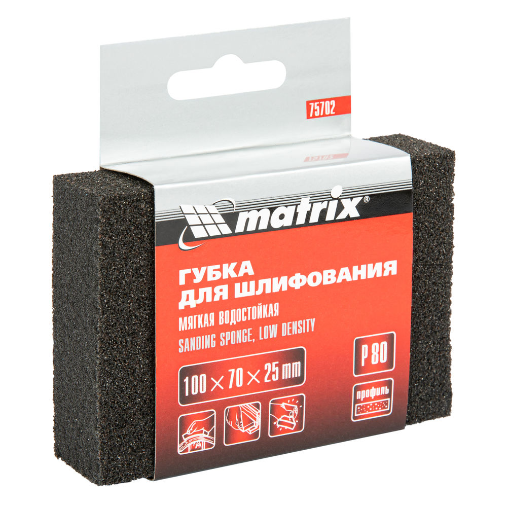 Губка для шлифования, 100 х 70 х 25 мм, мягкая, P 80 Matrix (75702)