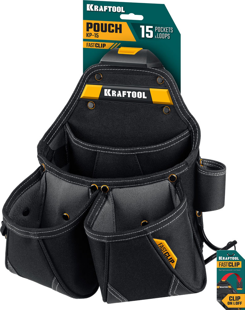 Сумка поясная 350 х 320 мм с быстросъёмным креплением FastClip KP-15 KRAFTOOL 38771