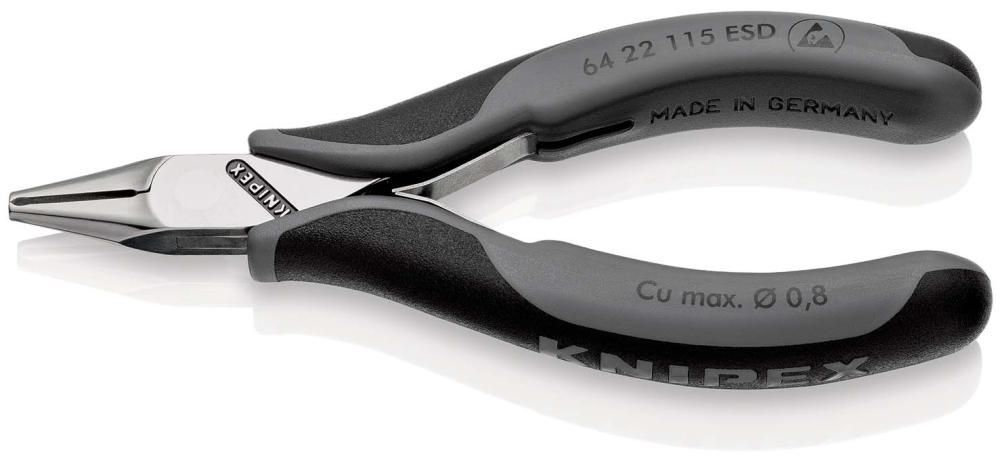 Кусачки торцевые для электроники ESD, маленькая фаска, узкие губки, 115 мм, 2-комп антистатические ручки (KN-6422115ESD)
