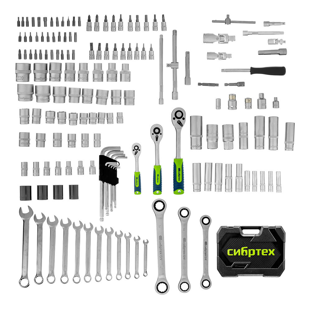 Набор инструментов, 1/2, 3/8, 1/4, пластиковый кейс 160 предм. Сибртех
