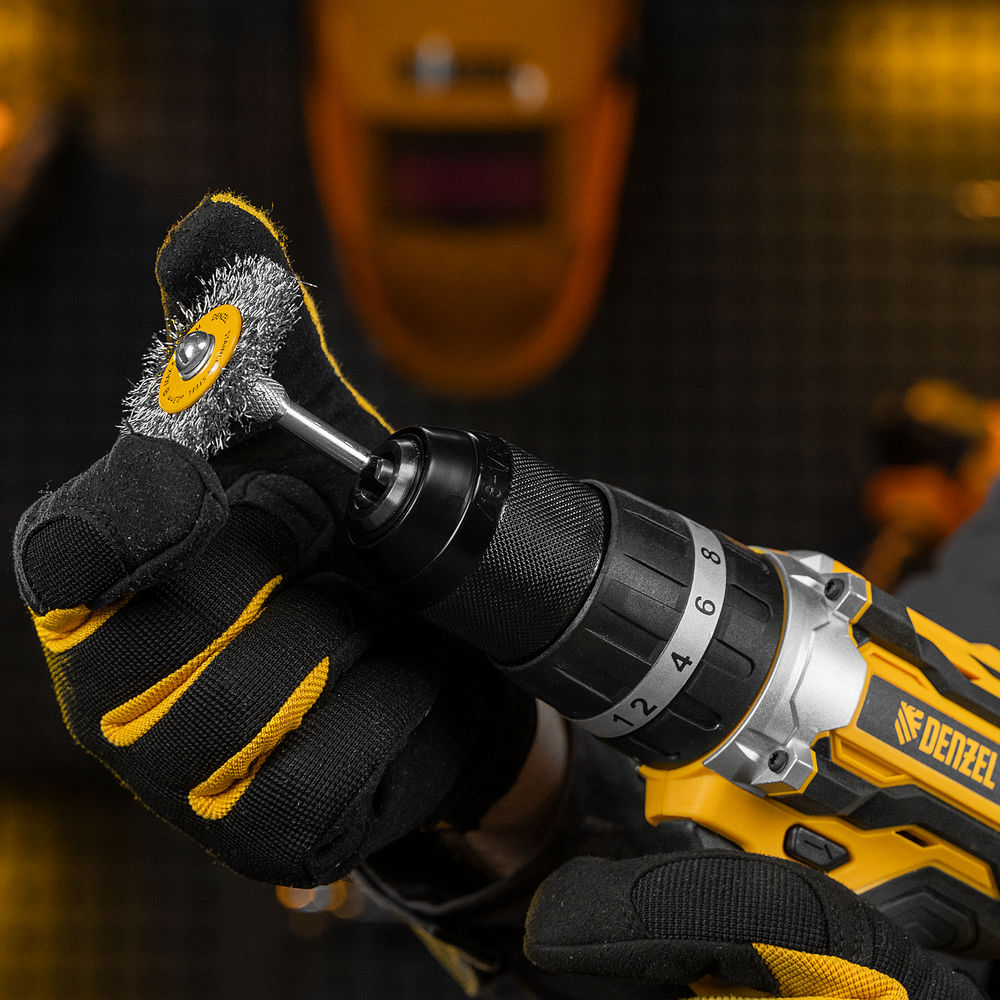 Набор щеток для дрели, 5 Плоских 25-38-50-63-75 мм, шпилька, нерж. вит. проволока Denzel (74495)