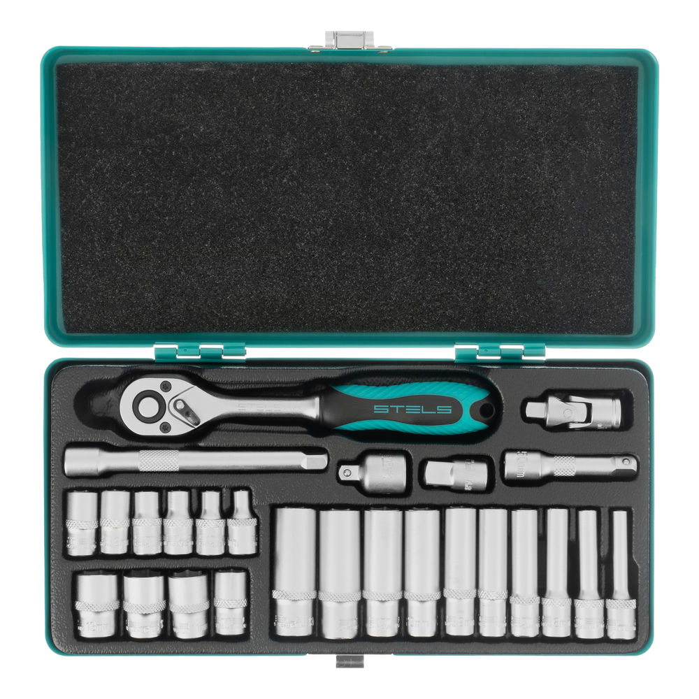 Набор торцевых головок с трещоткой, 1/4, 26 предметов Stels