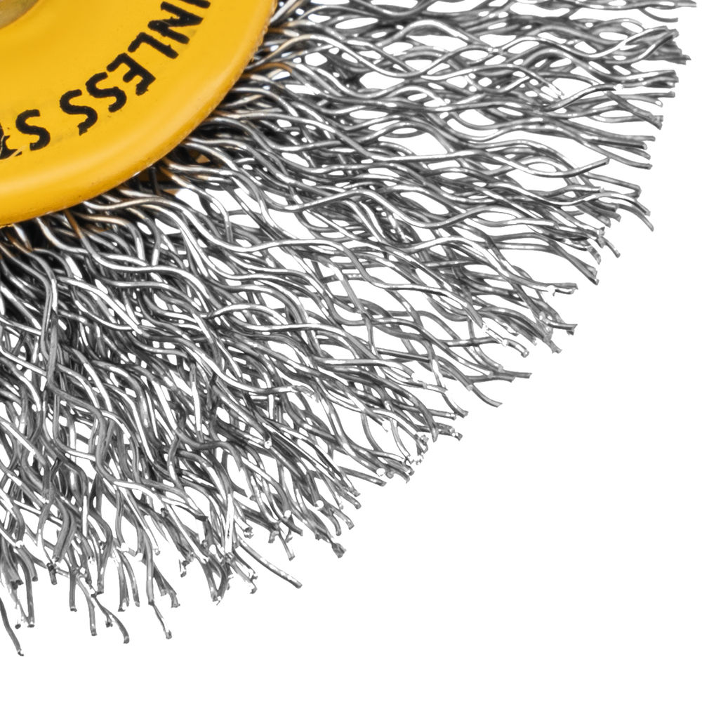 Щетка для дрели, 60 мм, Плоская, со шпилькой, нержавеющая витая проволока Denzel (744463)