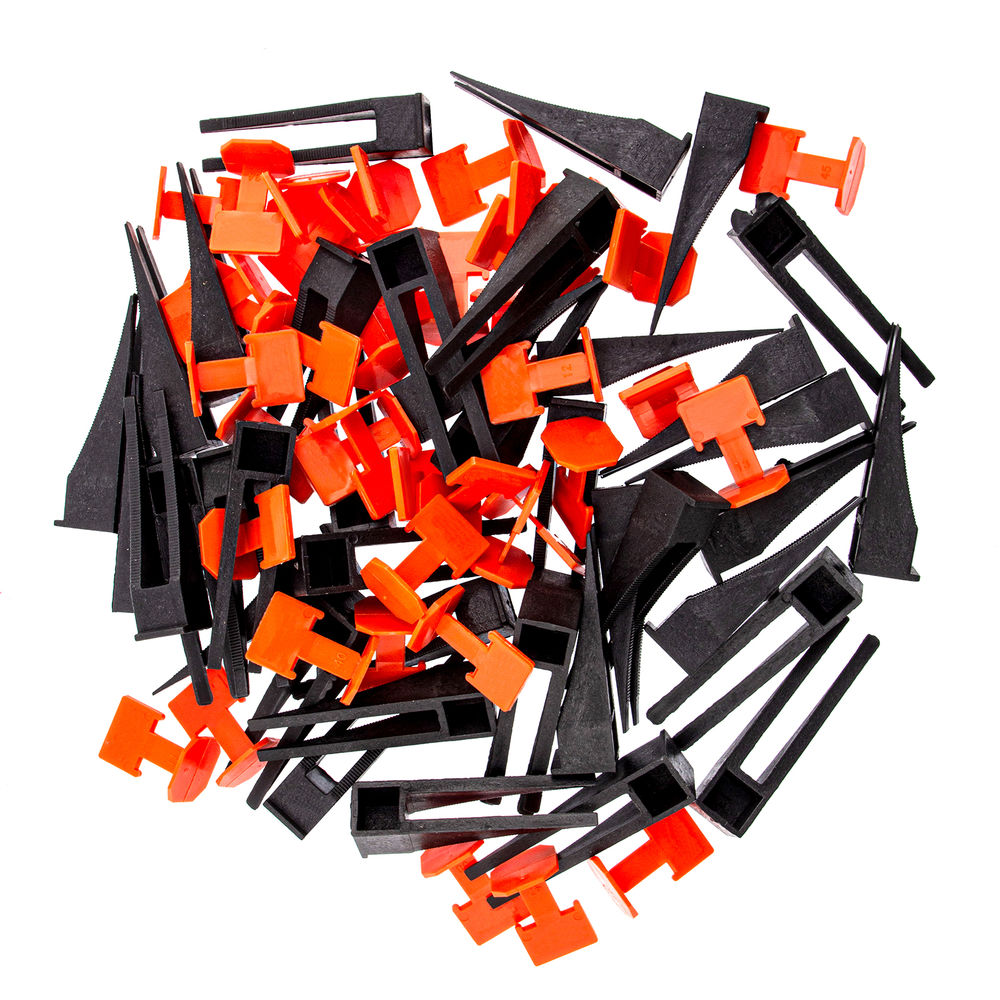 Система выравнивания плитки (СВП) комплект: зажимы, клинья (40/40 шт) в пакете Сибртех (88060)