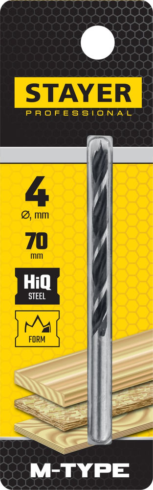 Сверло спиральное по дереву 4.0 x 70/40 мм, М-образная заточка M-type STAYER 2942-070-04