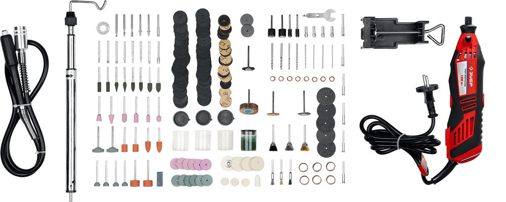 Набор мини-насадок с гравером 242 предмета, 130 Вт ЗУБР ЗГ-130ЭК H242